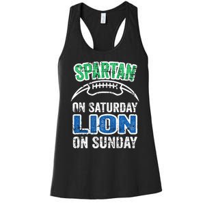 Spartan On Saturday Lion On Sunday Funny Detroit Wo Women's Racerback Tank