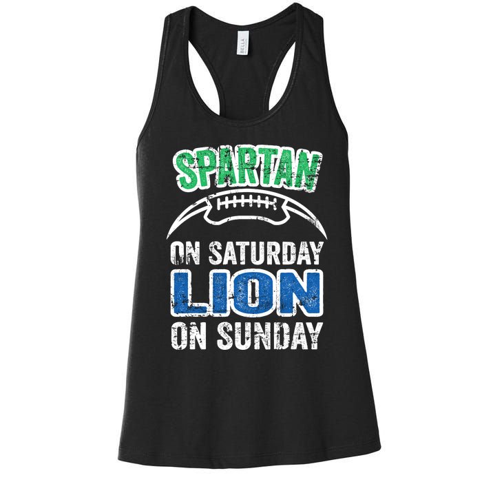 Spartan On Saturday Lion On Sunday Funny Detroit Wo Women's Racerback Tank