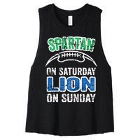 Spartan On Saturday Lion On Sunday Funny Detroit Wo Women's Racerback Cropped Tank