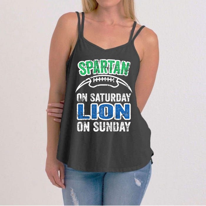 Spartan On Saturday Lion On Sunday Funny Detroit Wo Women's Strappy Tank