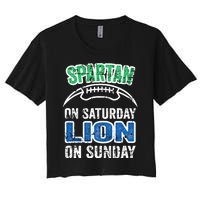 Spartan On Saturday Lion On Sunday Funny Detroit Wo Women's Crop Top Tee