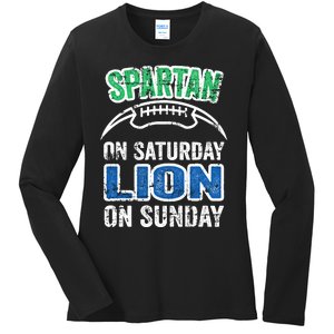 Spartan On Saturday Lion On Sunday Funny Detroit Wo Ladies Long Sleeve Shirt