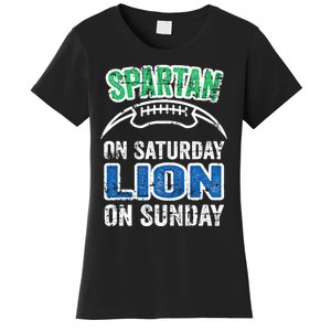 Spartan On Saturday Lion On Sunday Funny Detroit Wo Women's T-Shirt