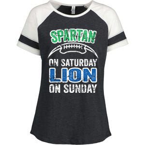 Spartan On Saturday Lion On Sunday Funny Detroit Wo Enza Ladies Jersey Colorblock Tee