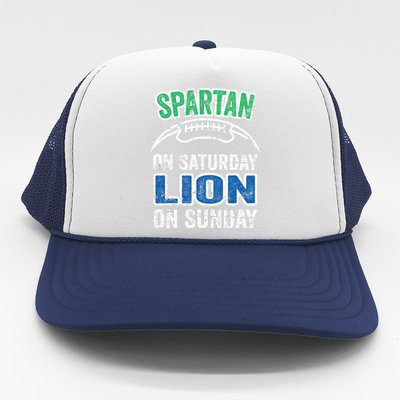 Spartan On Saturday Lion On Sunday Funny Detroit Wo Trucker Hat