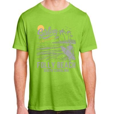 Surfing Old School Folly Beach South Carolina Adult ChromaSoft Performance T-Shirt