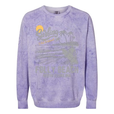 Surfing Old School Folly Beach South Carolina Colorblast Crewneck Sweatshirt