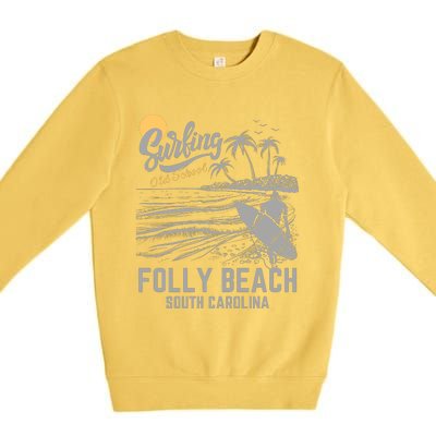 Surfing Old School Folly Beach South Carolina Premium Crewneck Sweatshirt