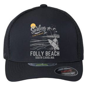 Surfing Old School Folly Beach South Carolina Flexfit Unipanel Trucker Cap