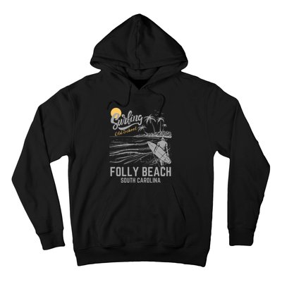 Surfing Old School Folly Beach South Carolina Hoodie