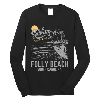 Surfing Old School Folly Beach South Carolina Long Sleeve Shirt