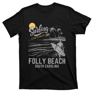 Surfing Old School Folly Beach South Carolina T-Shirt