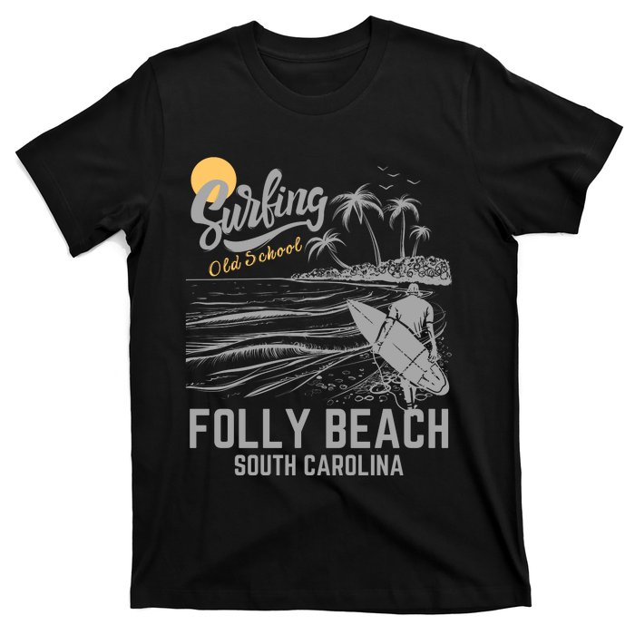 Surfing Old School Folly Beach South Carolina T-Shirt