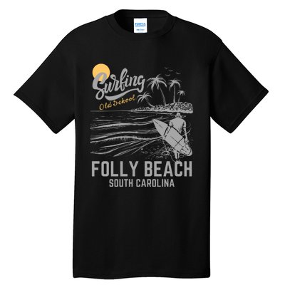 Surfing Old School Folly Beach South Carolina Tall T-Shirt