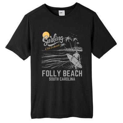 Surfing Old School Folly Beach South Carolina Tall Fusion ChromaSoft Performance T-Shirt