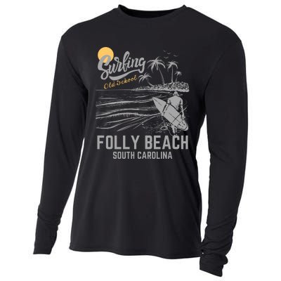 Surfing Old School Folly Beach South Carolina Cooling Performance Long Sleeve Crew