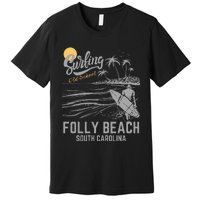 Surfing Old School Folly Beach South Carolina Premium T-Shirt