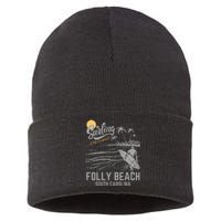 Surfing Old School Folly Beach South Carolina Sustainable Knit Beanie