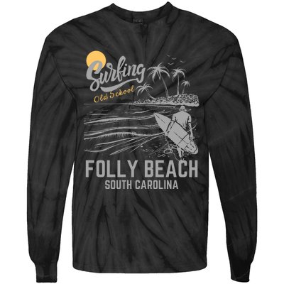 Surfing Old School Folly Beach South Carolina Tie-Dye Long Sleeve Shirt