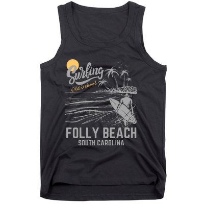 Surfing Old School Folly Beach South Carolina Tank Top