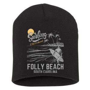 Surfing Old School Folly Beach South Carolina Short Acrylic Beanie