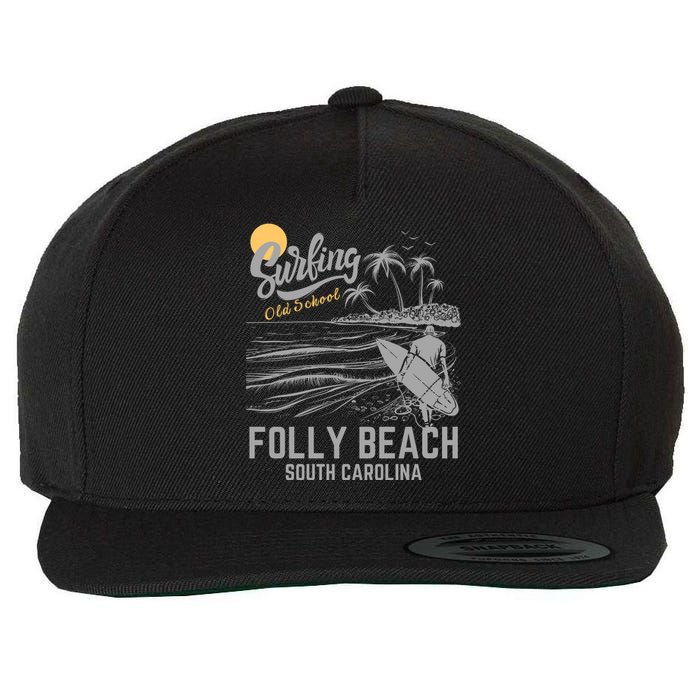 Surfing Old School Folly Beach South Carolina Wool Snapback Cap