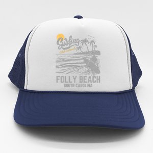 Surfing Old School Folly Beach South Carolina Trucker Hat