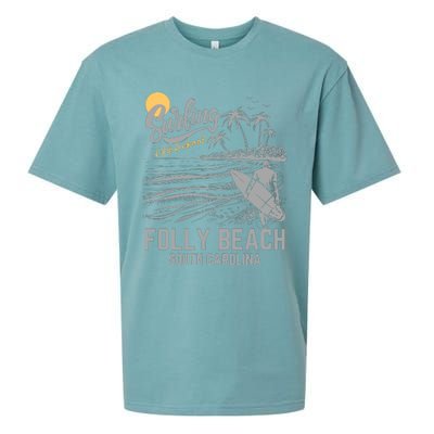 Surfing Old School Folly Beach South Carolina Sueded Cloud Jersey T-Shirt