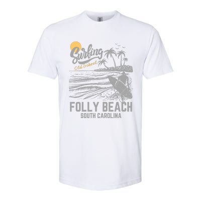 Surfing Old School Folly Beach South Carolina Softstyle CVC T-Shirt