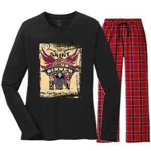 Saint Or Sinner You Can Fly Or You Can Fry! Women's Long Sleeve Flannel Pajama Set 