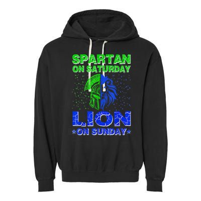 Spartan On Saturday Lion On Sunday Funny Detroit Mother Day Garment-Dyed Fleece Hoodie