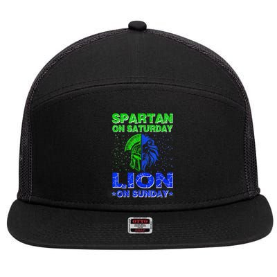 Spartan On Saturday Lion On Sunday Funny Detroit Mother Day 7 Panel Mesh Trucker Snapback Hat