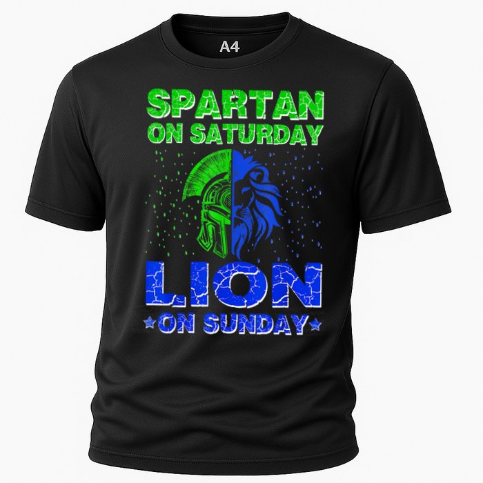 Spartan On Saturday Lion On Sunday Funny Detroit Mother Day Cooling Performance Crew T-Shirt