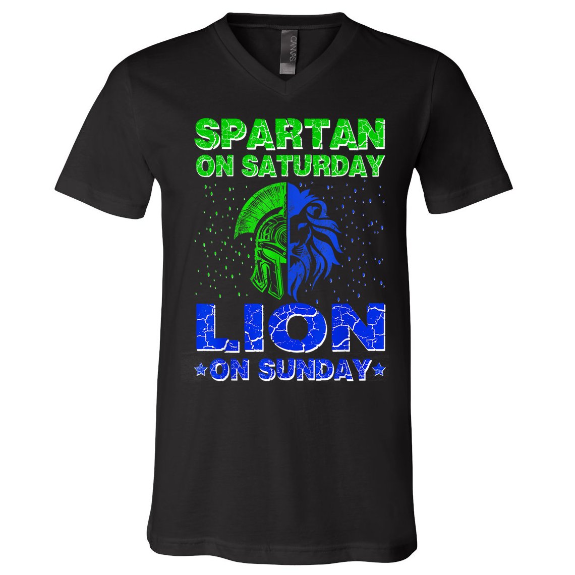 Spartan On Saturday Lion On Sunday Funny Detroit Mother Day V-Neck T-Shirt