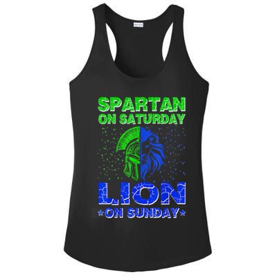 Spartan On Saturday Lion On Sunday Funny Detroit Mother Day Ladies PosiCharge Competitor Racerback Tank