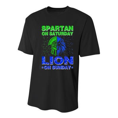 Spartan On Saturday Lion On Sunday Funny Detroit Mother Day Youth Performance Sprint T-Shirt