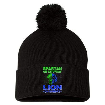 Spartan On Saturday Lion On Sunday Funny Detroit Mother Day Pom Pom 12in Knit Beanie