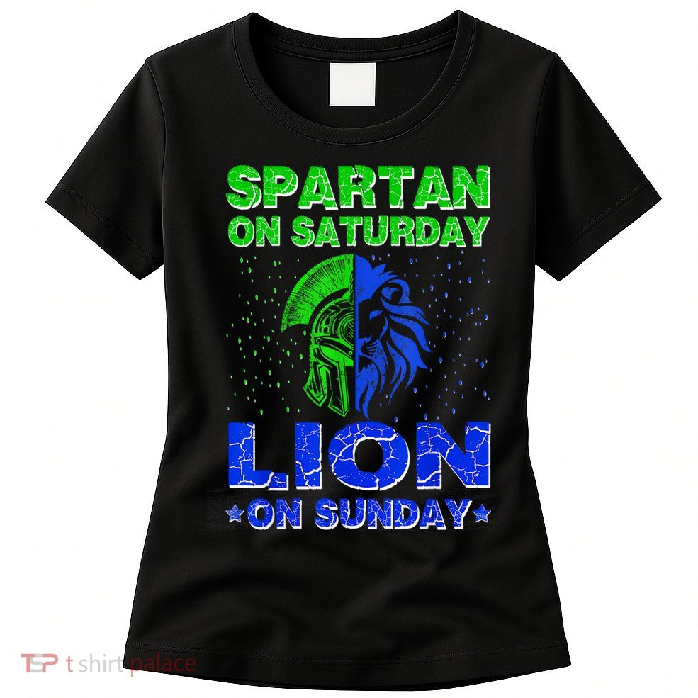 Spartan On Saturday Lion On Sunday Funny Detroit Mother Day Womens T-Shirt