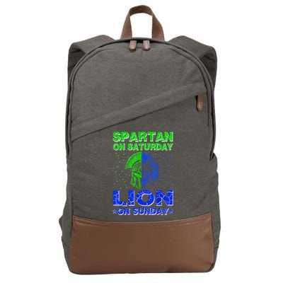 Spartan On Saturday Lion On Sunday Funny Detroit Mother Day Cotton Canvas Backpack