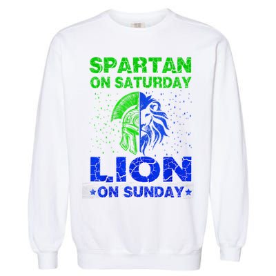 Spartan On Saturday Lion On Sunday Funny Detroit Mother Day Garment-Dyed Sweatshirt