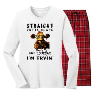 Straight Outta Shape But Heifer IM Trying Women's Long Sleeve Flannel Pajama Set 