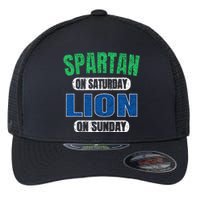 Spartan On Saturday Lion On Sunday Funny Detroit Vintage Flexfit Unipanel Trucker Cap