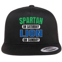 Spartan On Saturday Lion On Sunday Funny Detroit Vintage Flat Bill Trucker Hat