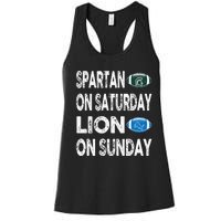 Spartan On Saturday Lion On Sunday Funny Detroit Vintage Fun Women's Racerback Tank