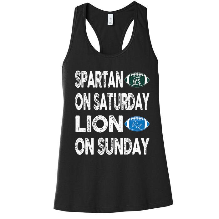 Spartan On Saturday Lion On Sunday Funny Detroit Vintage Fun Women's Racerback Tank