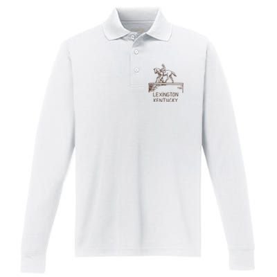 Statue Of Secretariat Lexington Kentucky Performance Long Sleeve Polo