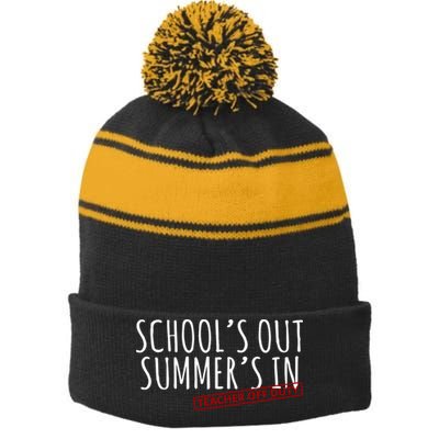 Schools Out Summers In Teacher Off Duty Stripe Pom Pom Beanie