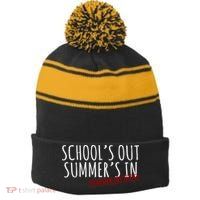 Schools Out Summers In Teacher Off Duty Stripe Pom Pom Beanie