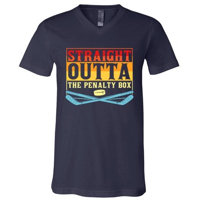 Straight Outta The Penalty Box Funny Hockey Gift V-Neck T-Shirt