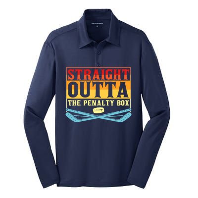 Straight Outta The Penalty Box Funny Hockey Gift Silk Touch Performance Long Sleeve Polo